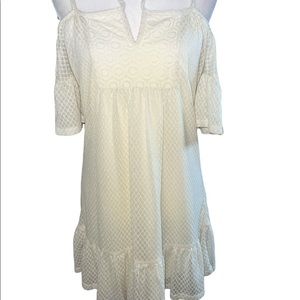 Gianni Bini Cold Shoulder Slip On Flowy Boho Dress Off White Sz XS